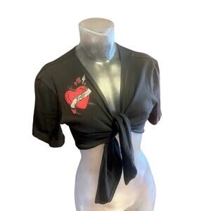 Vintage 90's CONTEMPO CASUALS Tie Front Tattoo Crop Top GRUNGE GOTH Tee Heart